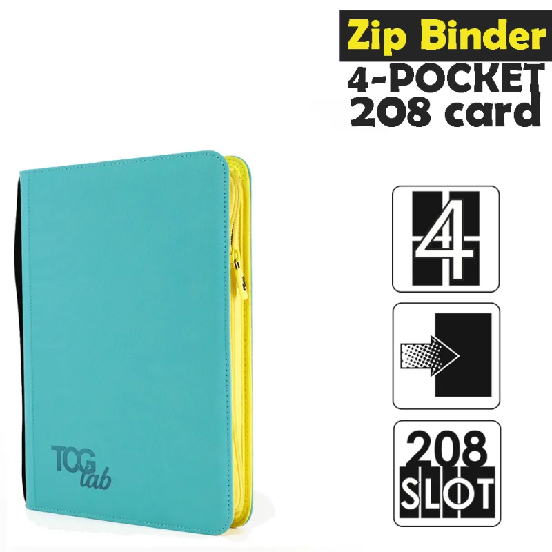 Raccoglitore Zip Binder 4 - 4 Pocket (208 Slot) - Zip Gialla Colore Celeste