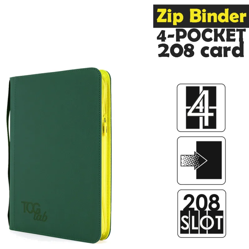 Raccoglitore Zip Binder 4 - 4 Pocket (208 Slot) - Zip Gialla Colore Verde