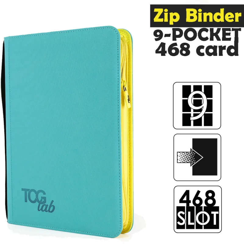 Raccoglitore Zip Binder 9 - 9 Pocket (468 Slot) - Zip Gialla Colore Celeste