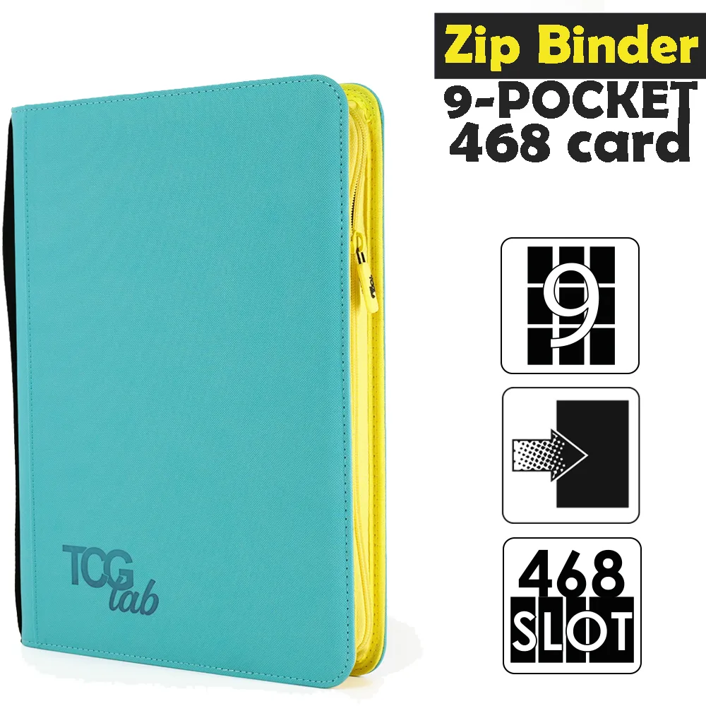 Raccoglitore Zip Binder 9 - 9 Pocket (468 Slot) - Zip Gialla Colore Celeste