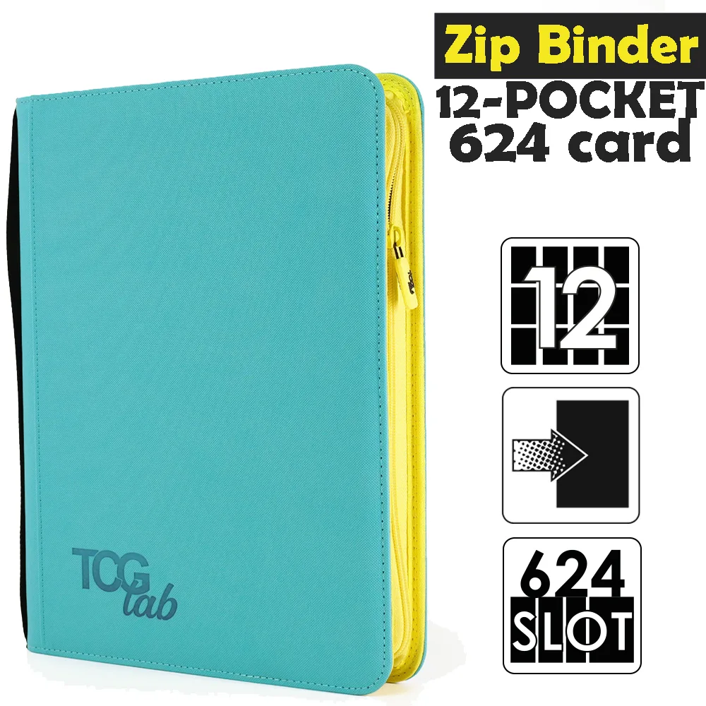 Raccoglitore Zip Binder XL - 12 Pocket (624 Slot) - Zip Gialla Colore Celeste