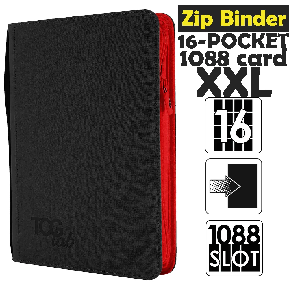 Raccoglitore Zip Binder XXL - 16 Pocket (1088 Slot) - Zip Rossa Colore Nero